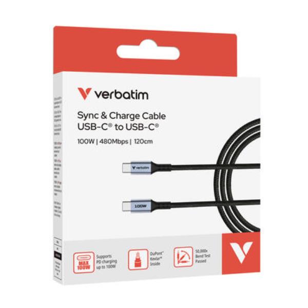 Cavo USB-C Verbatim 100W 1.2m Nylon Grigio - immagine 5