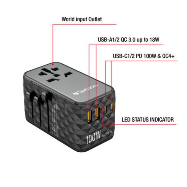 Caricatore GaN Verbatim PD 100W USB-C Universale per Tablet e Laptop - immagine 5