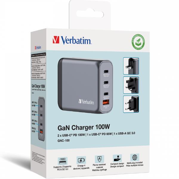 Caricabatterie da Parete Verbatim GaN 4 Porte USB-C 100W Grigio - immagine 5