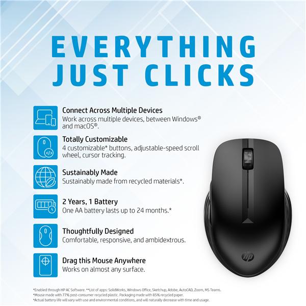 Mouse Wireless HP 435 Bluetooth Multi-Dispositivo Nero - immagine 5