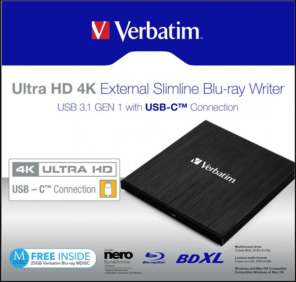 Masterizzatore Esterno Verbatim Ultra HD 4K Blu-Ray Writer USB-C - immagine 2