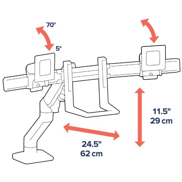Staffa Doppio Monitor Ergotron HX da Scrivania fino a 32" 15.9kg - immagine 6