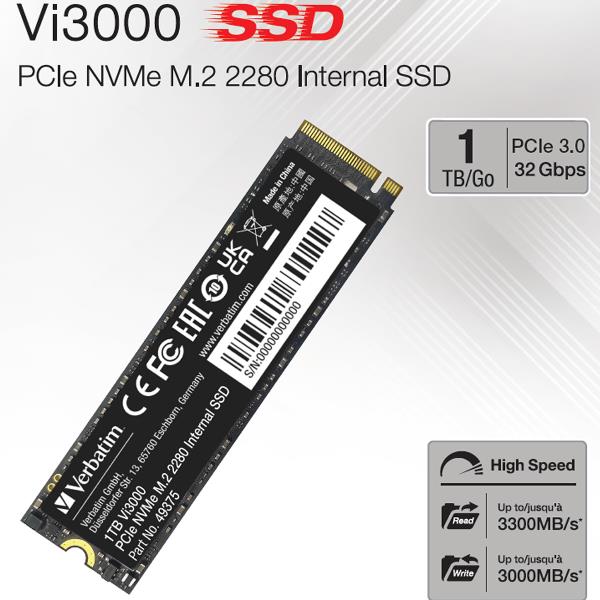 SSD Interno Verbatim Vi3000 M.2 NVMe 1TB 3300MB/s - immagine 2