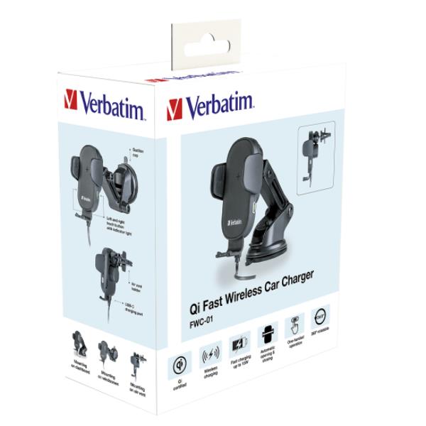 Supporto Auto Verbatim Caricabatterie Wireless per Smartphone - immagine 2
