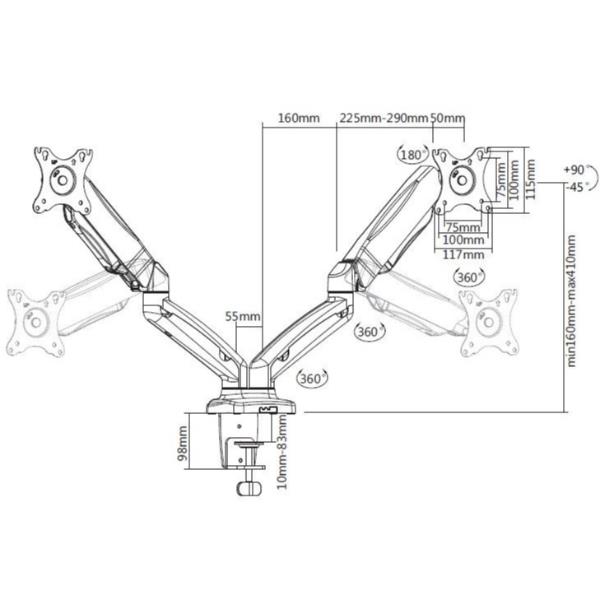 Staffa Doppio Monitor Equip 17"-32" Pan & Tilt da Scrivania - immagine 6
