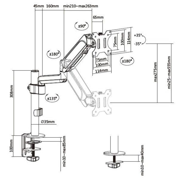 Staffa Monitor Equip 17-32 Pan Tilt da Scrivania Girevole 360 - SKU: 650132 - Immagine 5