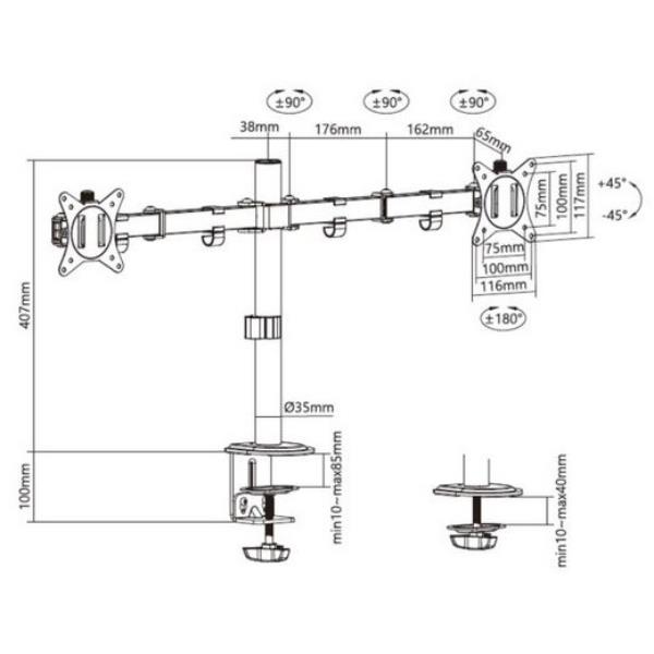 Staffa Doppio Monitor Equip Articolata da Scrivania 17"-32" Bianca - immagine 6