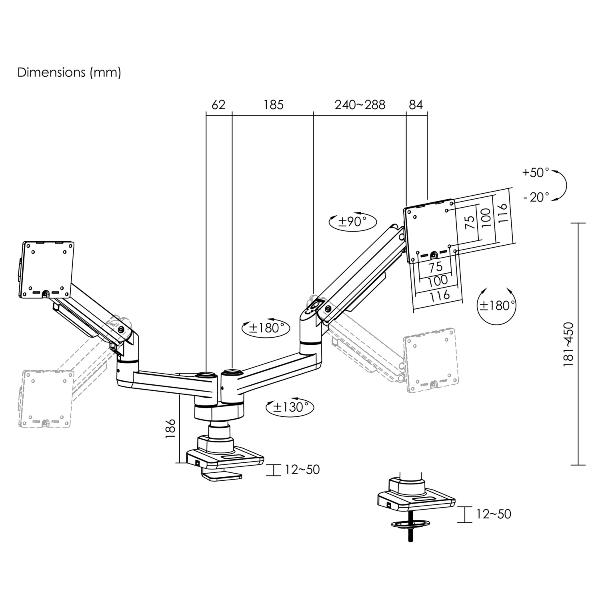Staffa Doppio Monitor Equip 17"-35" Pan & Tilt da Scrivania Bianco - immagine 11