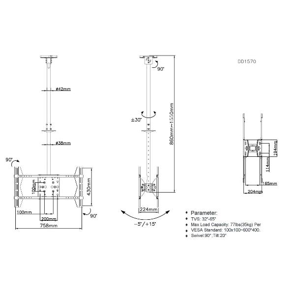Staffa Doppia TV Soffitto Equip 32-75 80kg - SKU: 650370 - Immagine 7