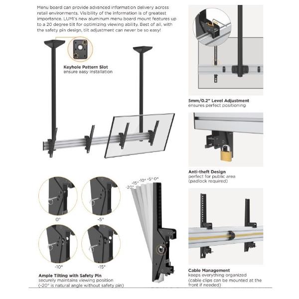 Staffa Doppia TV da Soffitto Equip 45"-55" 50kg - immagine 6
