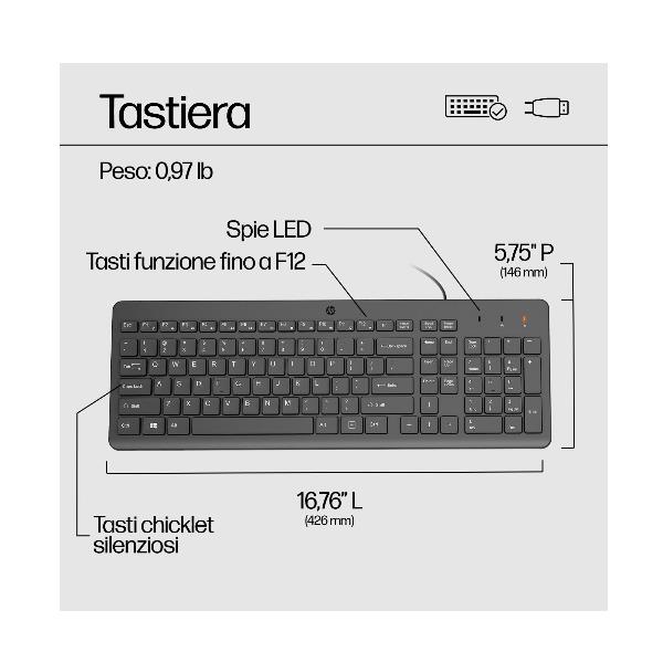 Tastiera HP 150 Cablata USB Layout Italiano Nero - immagine 4