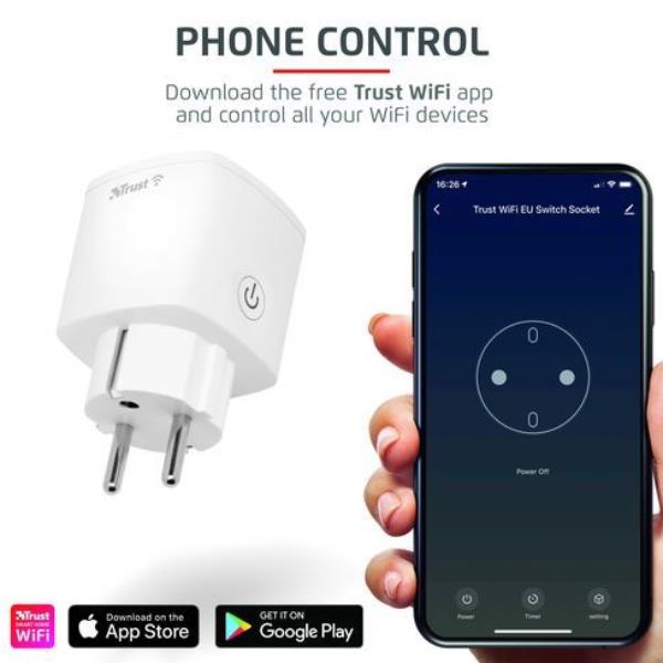 Interruttore Smart Wi-Fi Trust EU Switch Socket Bianco 3500W - immagine 2