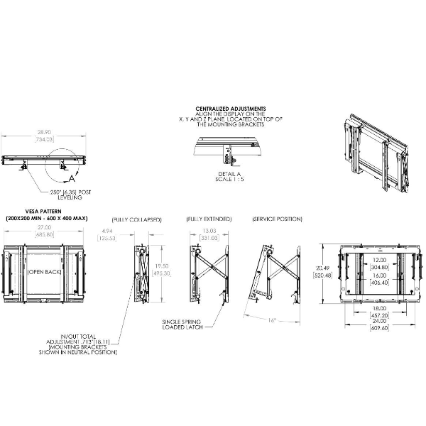 Staffa Videowall Vogels PFW 6870 Modulo Pop-Out per 2 Schermi fino a 65" 72kg - immagine 3