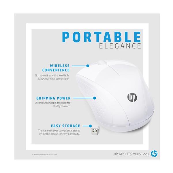 Mouse Wireless HP 220 Bianco Ergonomico Nano Receiver - immagine 2