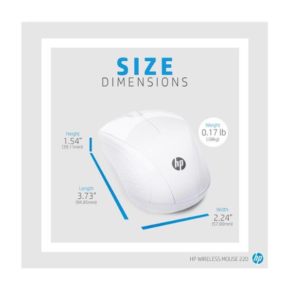 Mouse Wireless HP 220 Bianco Ergonomico Nano Receiver - immagine 3