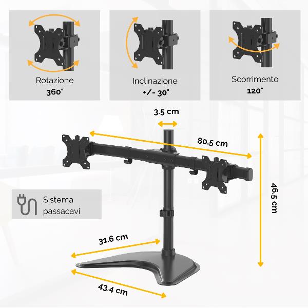 Staffa Monitor Fellowes Doppia Braccio con Piedistallo per 2 Schermi fino a 27 - SKU: 8043701 - Immagine 2
