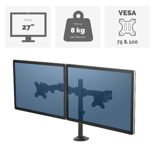Braccio Monitor Doppio Fellowes Reflex per 2 Schermi fino a 27" - immagine 3