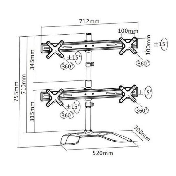 Staffa Monitor Sopar PLANO DESKSTAND 23-1010 Q per 4 Schermi fino a 23" - immagine 3