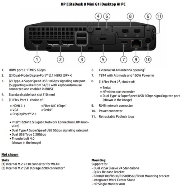 Mini PC HP EliteDesk 8 Mini G1 Intel Core Ultra 5 16GB 512GB SSD Win11 Pro - immagine 4