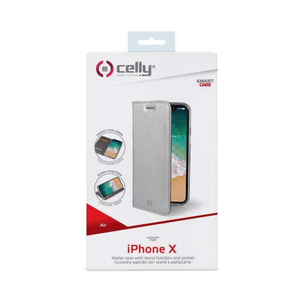 Custodia Celly AIR per iPhone Xs e iPhone X in Similpelle Argento - immagine 2