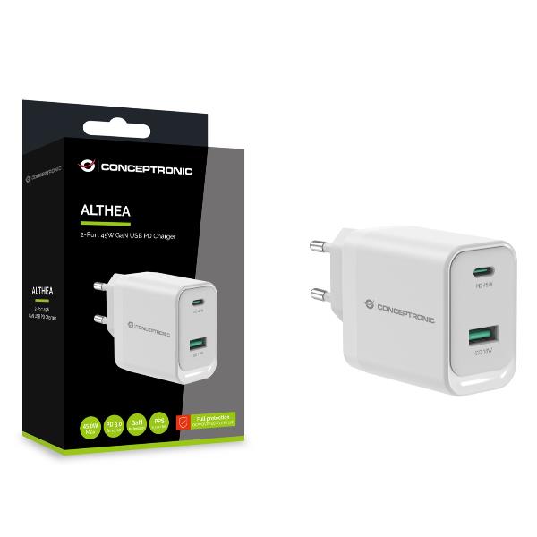 Caricatore Notebook Conceptronic PD USB 2 Porte 45W GaN USB-C USB-A QC 3.0 - immagine 2