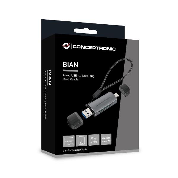 Lettore Schede 2-in-1 Conceptronic USB 3.0 Dual Plug per SD e MicroSD - immagine 3
