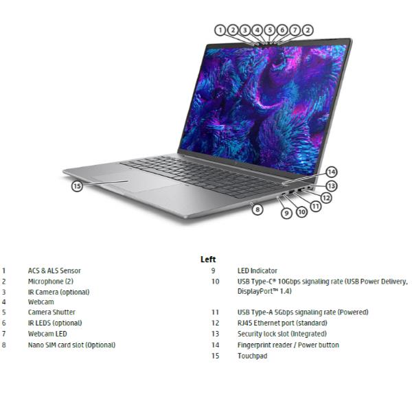 Workstation Portatile HP ZBook 8 G1i 16" Intel Ultra 7 RTX 500 Ada 32GB 1TB Win11 Pro - immagine 2