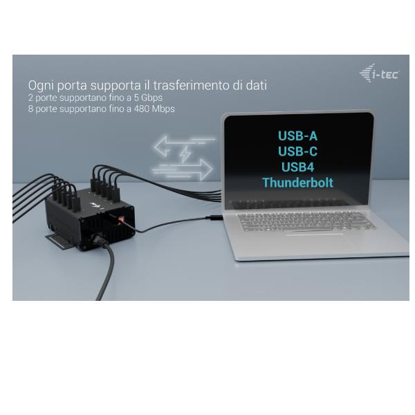 Hub USB I-Tec Universale 10 Porte USB-C Ricarica 15W con Alimentatore - immagine 8