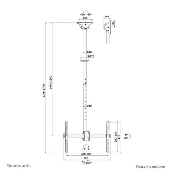 Staffa TV Neomounts CL35-440BL16L Soffitto/Sottopensile fino a 70" 50kg - immagine 7