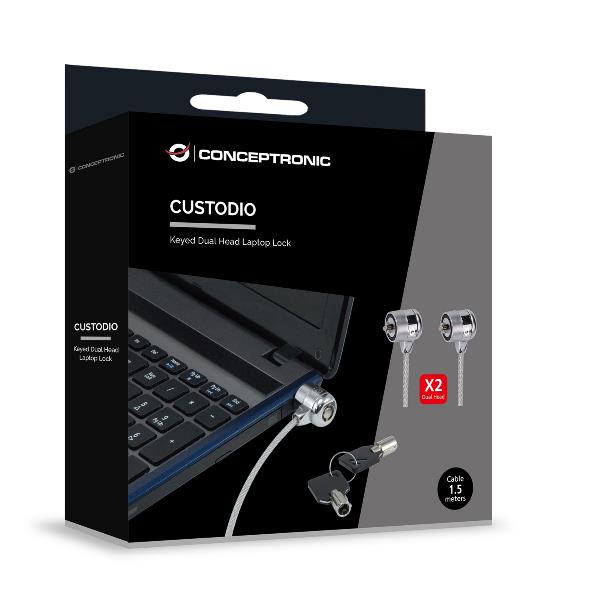 Cavo di Sicurezza Notebook Conceptronic Lucchetto Doppia Testa 1.5m Acciaio - immagine 2