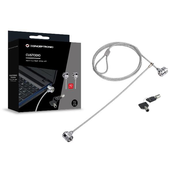 Cavo di Sicurezza Notebook Conceptronic Lucchetto Doppia Testa 1.5m Acciaio - immagine 3