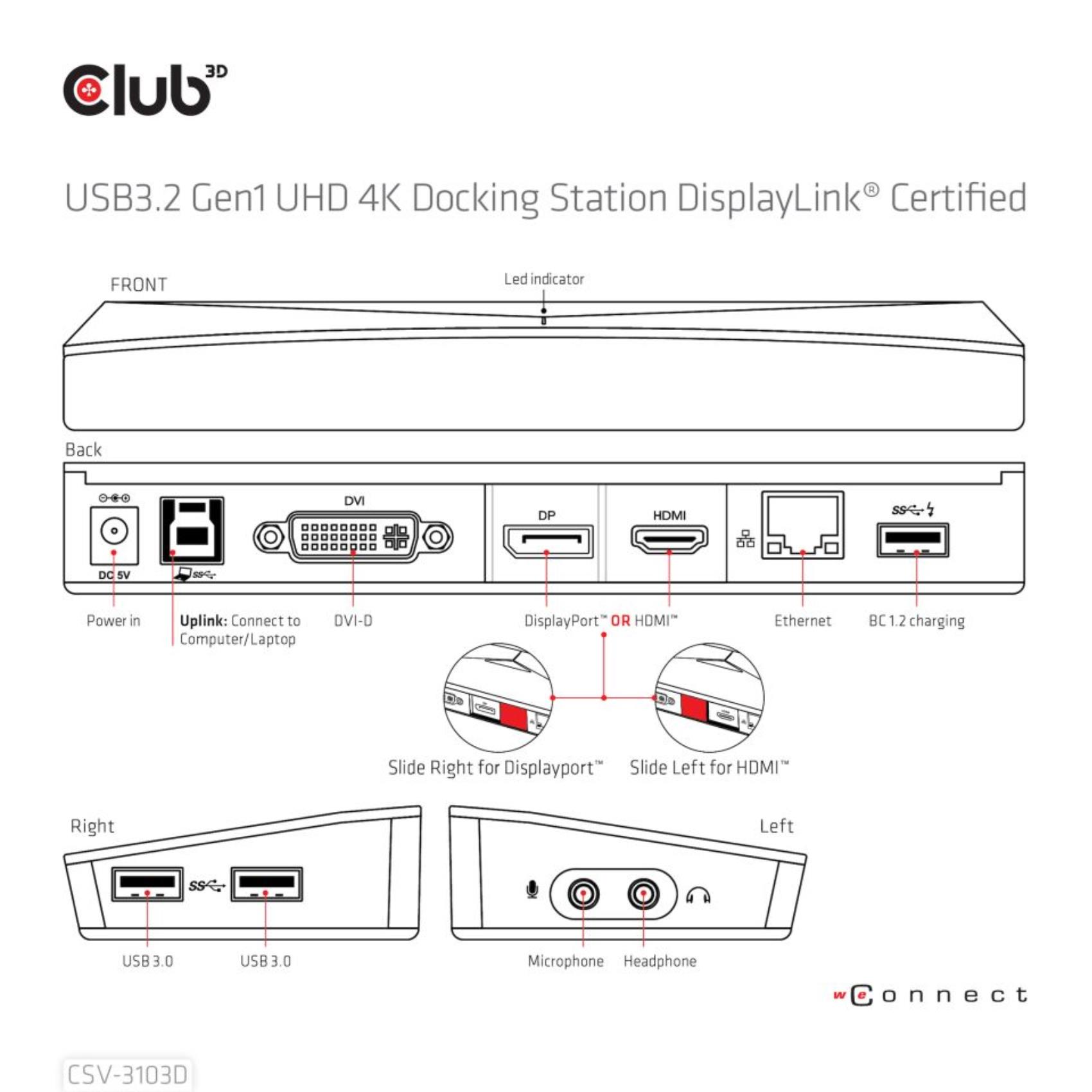 Docking Station Club3D USB 3.2 4K DisplayLink per Notebook - immagine 2