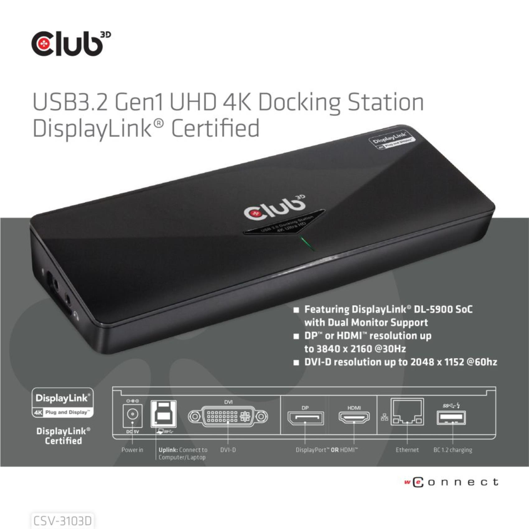 Docking Station Club3D USB 3.2 4K DisplayLink per Notebook - immagine 4