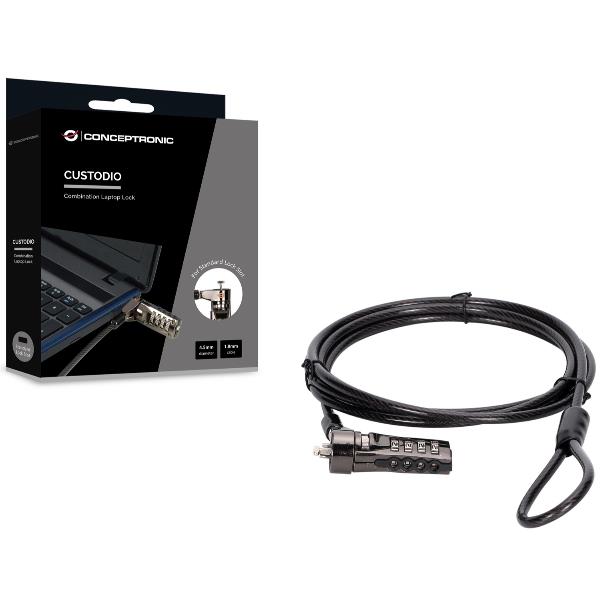 Cavo di Sicurezza Conceptronic per Notebook Lucchetto a Combinazione 1.8m - immagine 2