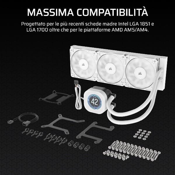 Dissipatore a Liquido Corsair Nautilus 360 RS LCD Bianco 360mm AM5/LGA1700 - immagine 2