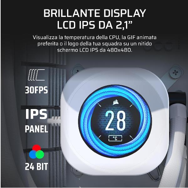 Dissipatore a Liquido Corsair Nautilus 360 RS LCD Bianco 360mm AM5/LGA1700 - immagine 3