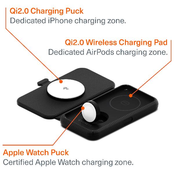Caricabatterie Wireless Cygnett MagTravel 3 in 1 Qi2.0 25W USB-C Nero - immagine 3