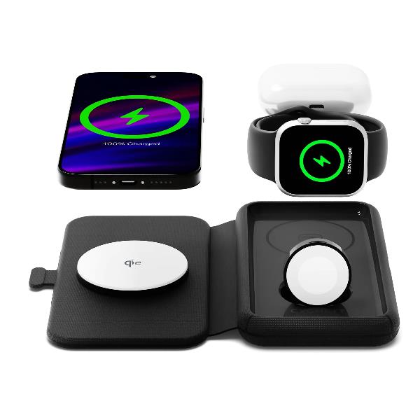 Caricabatterie Wireless Cygnett MagTravel 3 in 1 Qi2.0 25W USB-C Nero - immagine 4
