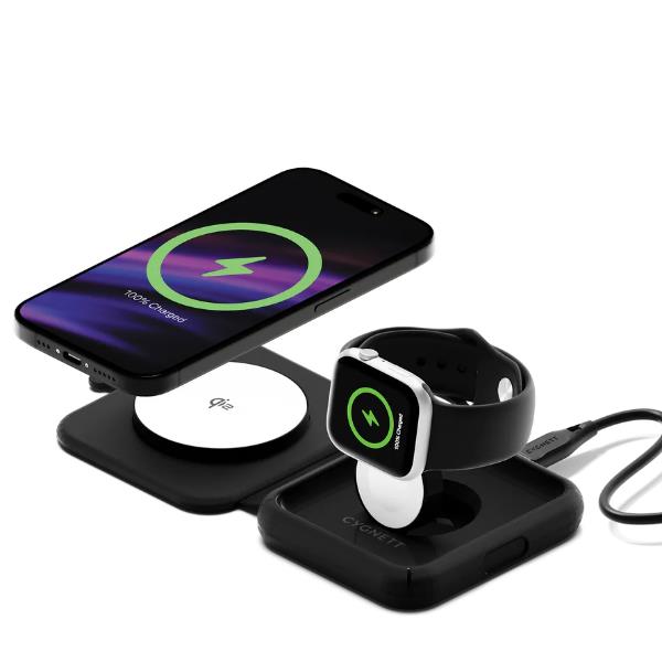 Caricabatterie Wireless Cygnett ChargeBase Qi2 2 in 1 per iPhone e AirPods - immagine 3