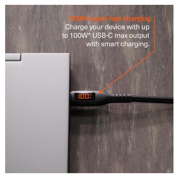 Cavo USB-C Cygnett 1 metro Nylon 100W con LED - immagine 2