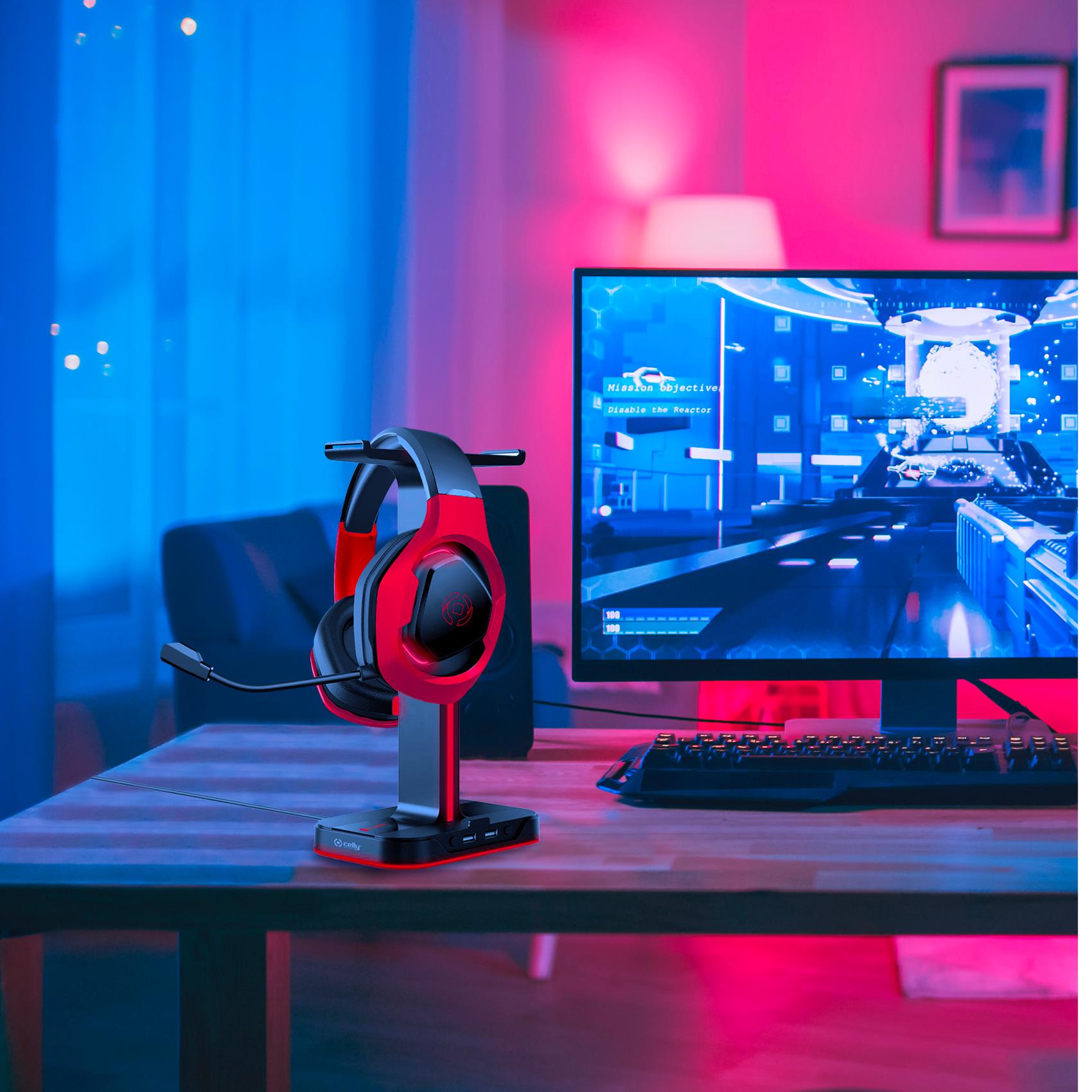 Supporto Gaming Celly Cyberstation RGB per Cuffie con Caricabatteria USB - immagine 6