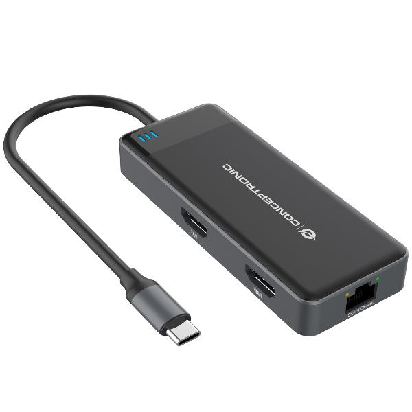 Docking Station Conceptronic 7-in-1 USB 3.2 2x HDMI 3x USB-A GbE LAN 100W PD - immagine 2
