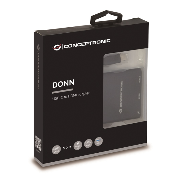 Adattatore USB-C a HDMI 3-in-1 Conceptronic Nero - immagine 2