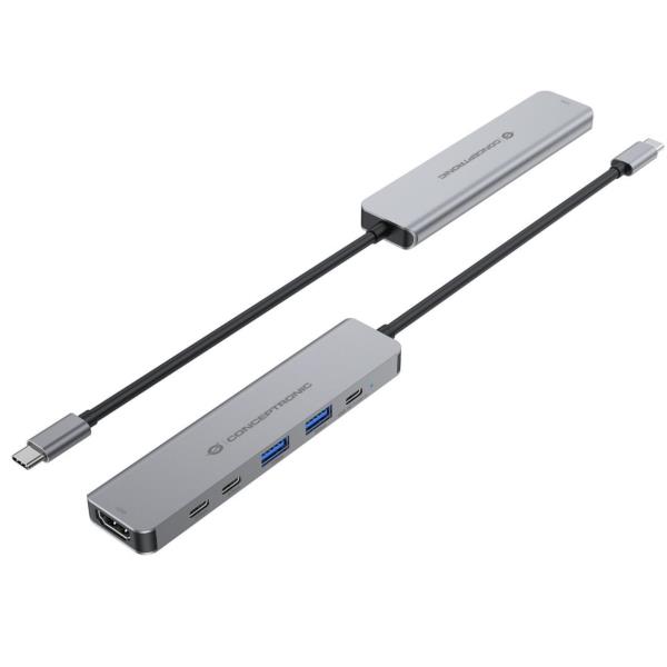 Docking Station Conceptronic 6-in-1 USB 3.2 HDMI PD 100W Grigio Alluminio - immagine 2