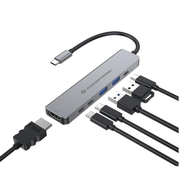 Docking Station Conceptronic 6-in-1 USB 3.2 HDMI PD 100W Grigio Alluminio - immagine 4