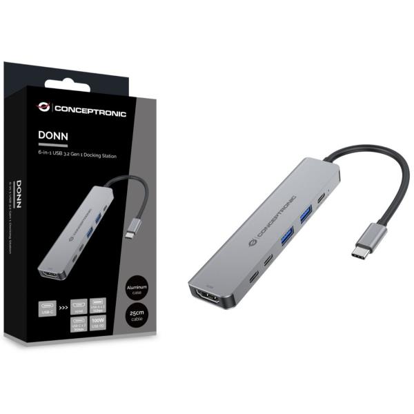 Docking Station Conceptronic 6-in-1 USB 3.2 HDMI PD 100W Grigio Alluminio - immagine 5
