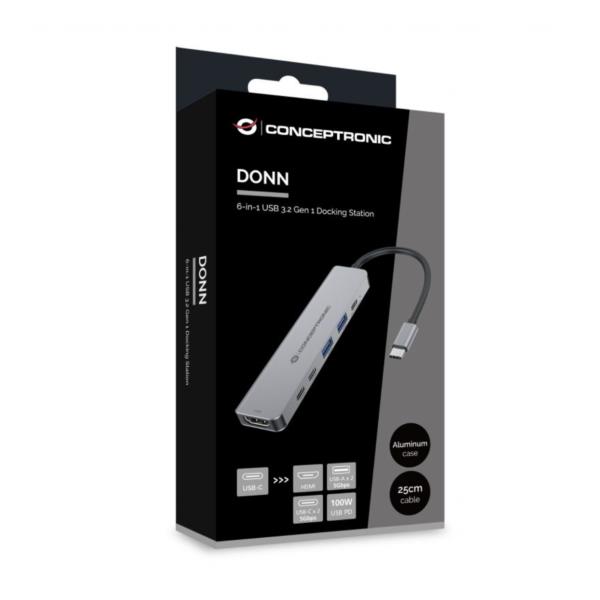 Docking Station Conceptronic 6-in-1 USB 3.2 HDMI PD 100W Grigio Alluminio - immagine 7