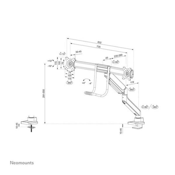 Staffa Monitor Neomounts DS75-450BL2 per 2 Schermi fino a 32 Montaggio Scrivania - SKU: DS75-450BL2 - Immagine 2