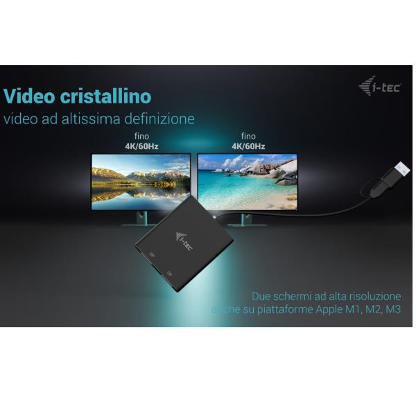 Adattatore Video I-Tec USB-C a Doppio DisplayPort 4K - immagine 2