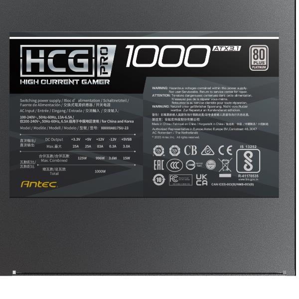 Alimentatore PC Antec HCG1000-PRO-PEC 1000W 80 Plus Platinum Modulare - immagine 2